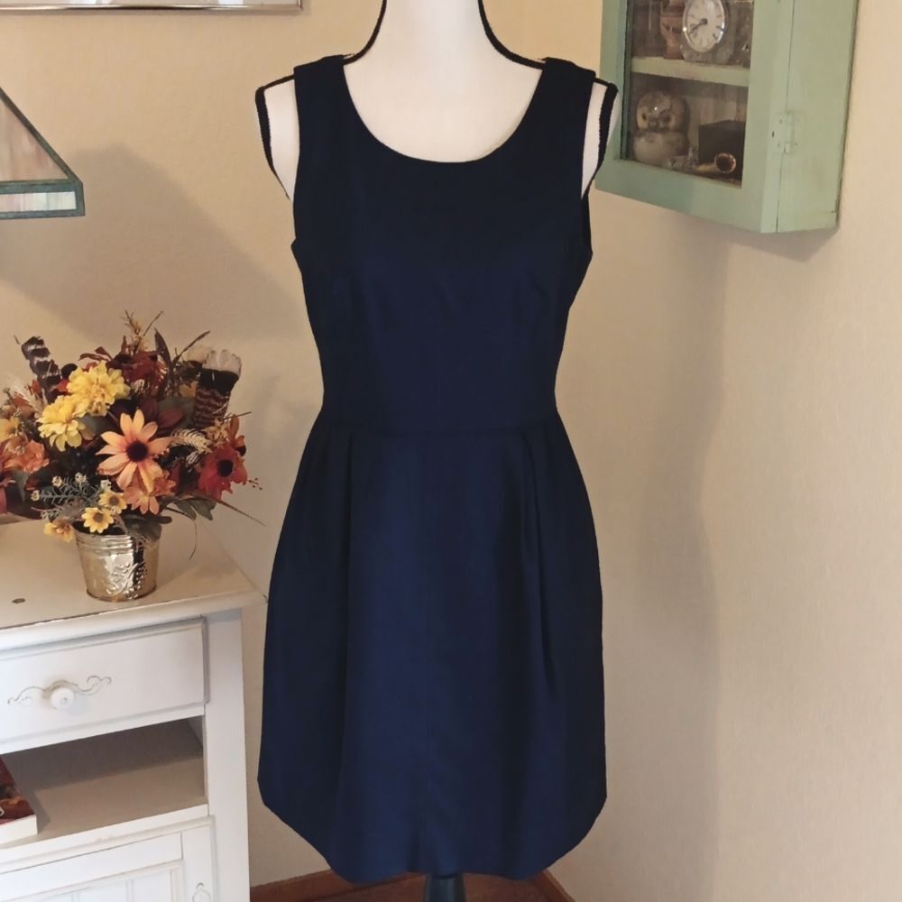 J. Crew Navy Sleeveless Fit-and-Flare Dress
